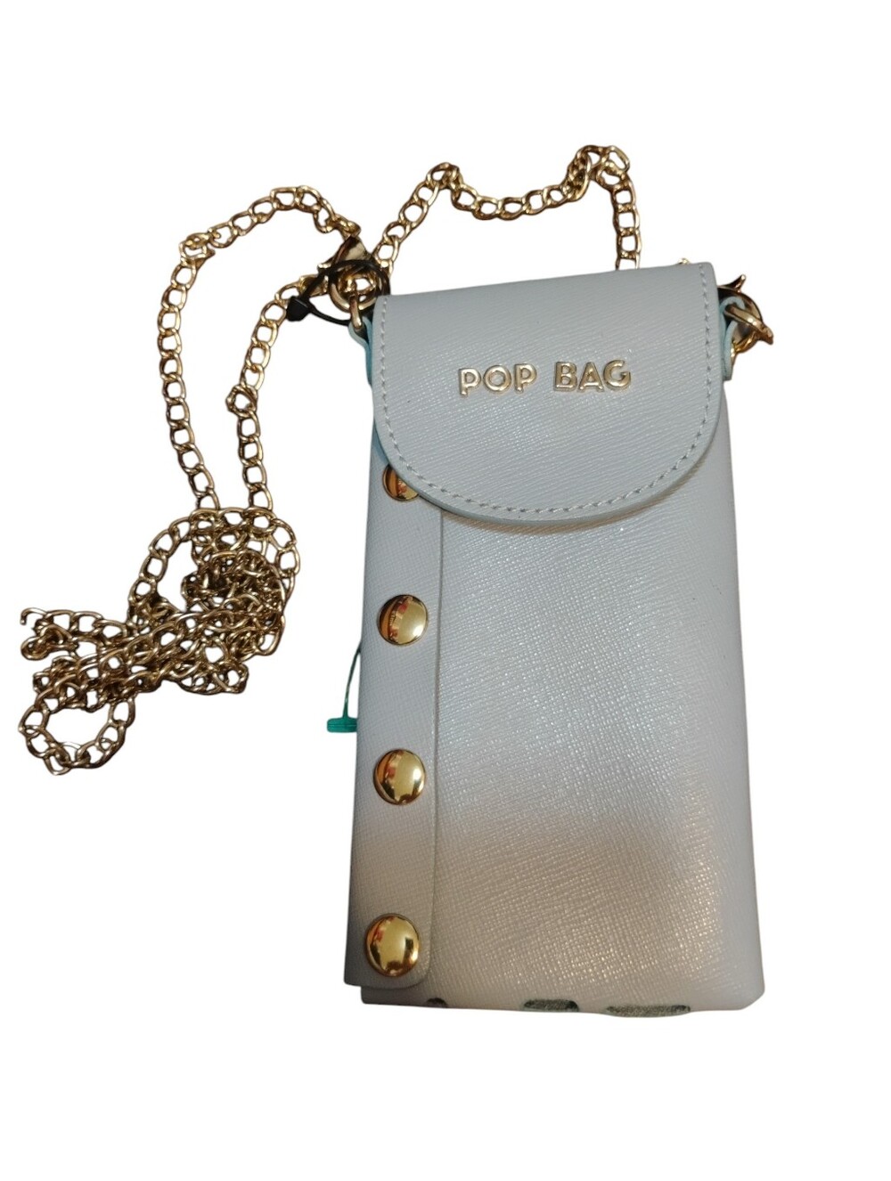 Baby Blue Pop Bag Crossbody Phone Pouch with Gold Chain